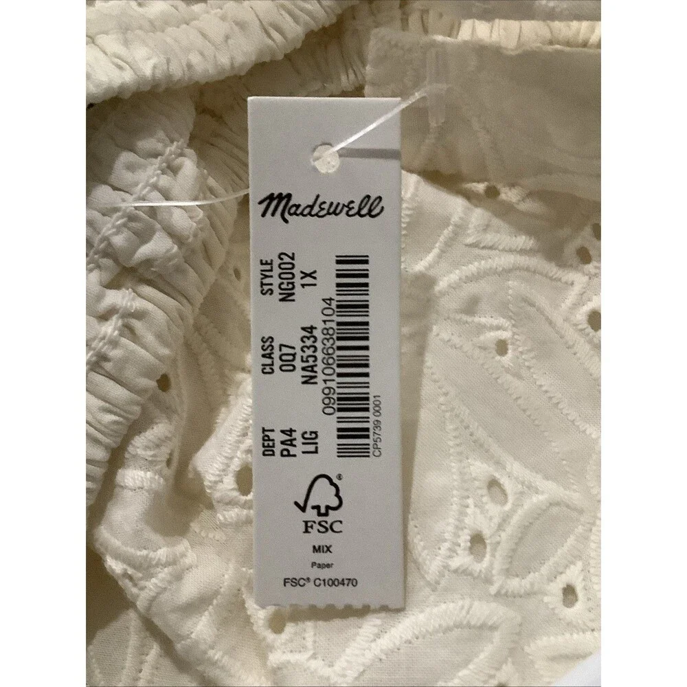 MADEWELL  TIE STRAP LUCIE  EMBROIDED MAXI DRESS BEIGE SZ 1X NWT